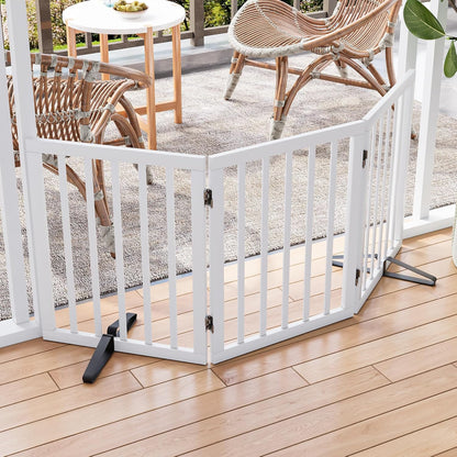 Freestanding Dog Gates Indoor, 3-Panel Pet Gates with 2 Metal Stands and 360° Hinge, 24" H Foldable Dog Gate for Stairs, Doorway, Kitchen, Expands Up to 55" Fully Assembled - Black Walnut