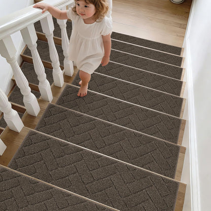 BEQHAUSE Stair Treads for Wooden Steps 28inX9in, Non Slip Carpet Stair Treads Indoor Stair Runners Machine Washable, Soft Stair Rugs Mat Surface Polyester TPE Backing, 4pcs, Charcoal