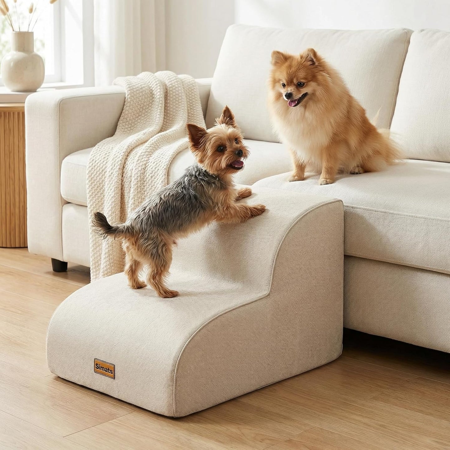 Gimars Upgraded 55CM Long Wide Steps 2 Step Dog Stairs for Small, Medium & Senior Dogs, 30CM High Ramp with 33D High-Density Foam, Linen Cover, Non-Slip Base, Supports 30KG, for Bed & Sofa