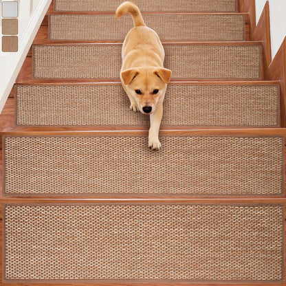 Carpet Stairs Runner for Wood Stairs, 8"x 30",Reusable Washable Self-Stick Stair Treads, for Indoor Steps, Non Slip for Kids Elders and Pets Stair Mats Residue Free, Grey 15-Pack