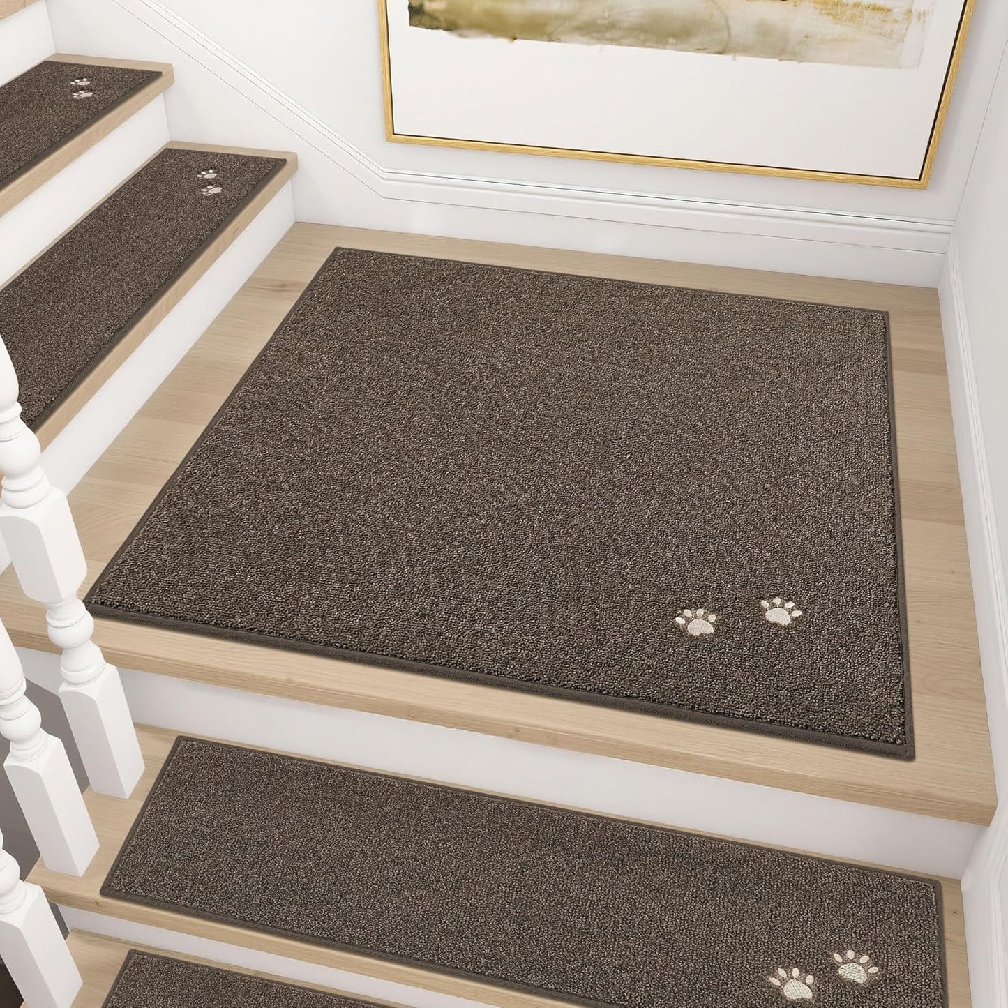 BEQHAUSE Stair Treads for Wooden Steps 28inX9in, Non Slip Carpet Stair Treads Indoor Stair Runners Machine Washable, Soft Stair Rugs Mat Surface Polyester TPE Backing, 4pcs, Charcoal