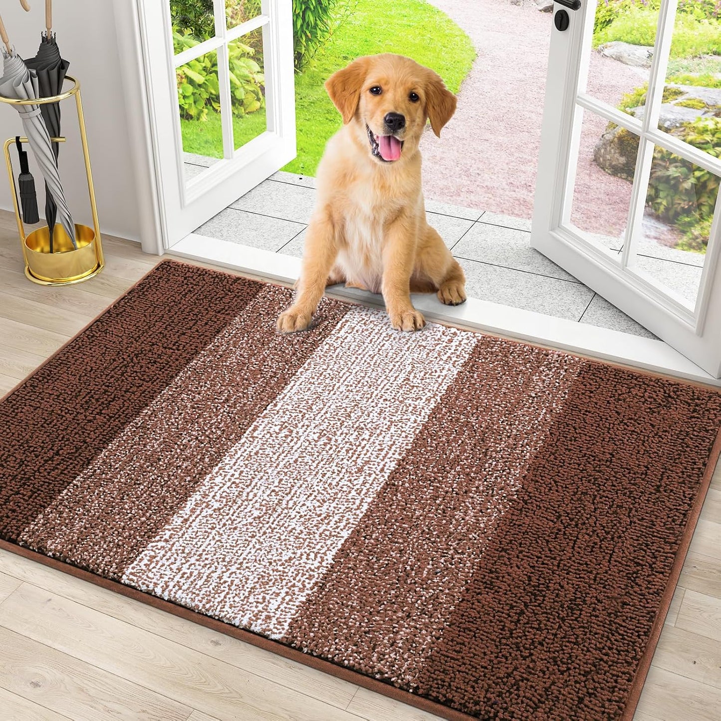 Smiry Dog Door Mat for Muddy Paws, Absorbs Moisture and Dirt, Low-Profile Entryway Mat with Non-Slip Backing, Entry Indoor Outdoor Doormat for Inside Floor (30x20 Inches, Grey, Striped)