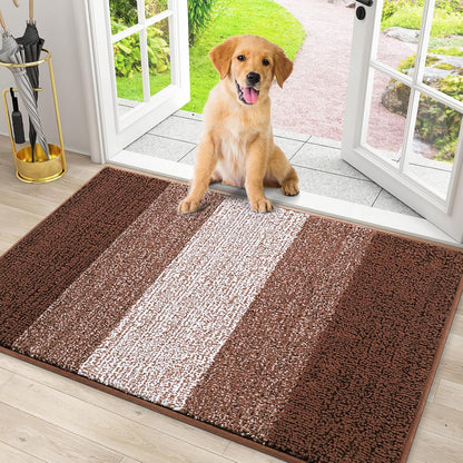 Smiry Dog Door Mat for Muddy Paws, Absorbs Moisture and Dirt, Low-Profile Entryway Mat with Non-Slip Backing, Entry Indoor Outdoor Doormat for Inside Floor (30x20 Inches, Grey, Striped)