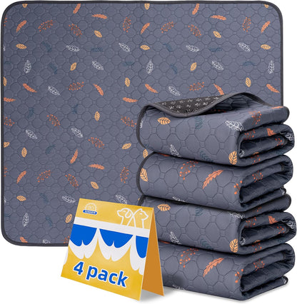 Sunheir Washable Pee Pads for Dogs Large 48" x 48" 2-Pack Reusable Puppy Pads Pet Training Pads, Absorb Dog Mats, Whelping Pad, Non-Slip Protects Against Urine Leakage (Leaves - Deep Grey, 48x48)