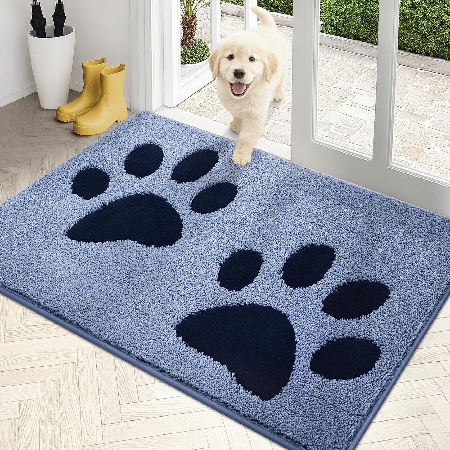 PURRUGS Dirt Trapping Door Mat 20" x 31.5", Non-Skid/Slip Machine Washable Microfiber Entryway Rug, Dog Doormat, Super Absorbent Welcome Mat for Muddy Wet Shoes and Paws, Grey