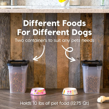 IRIS USA Dog Food Storage Container, 2 Pack, Up to 30 lbs Each, Airtight Seal for Freshness, Wheels for Rolling, Easy One Hand Opening, Made in USA, BPA Free, Clear/Black