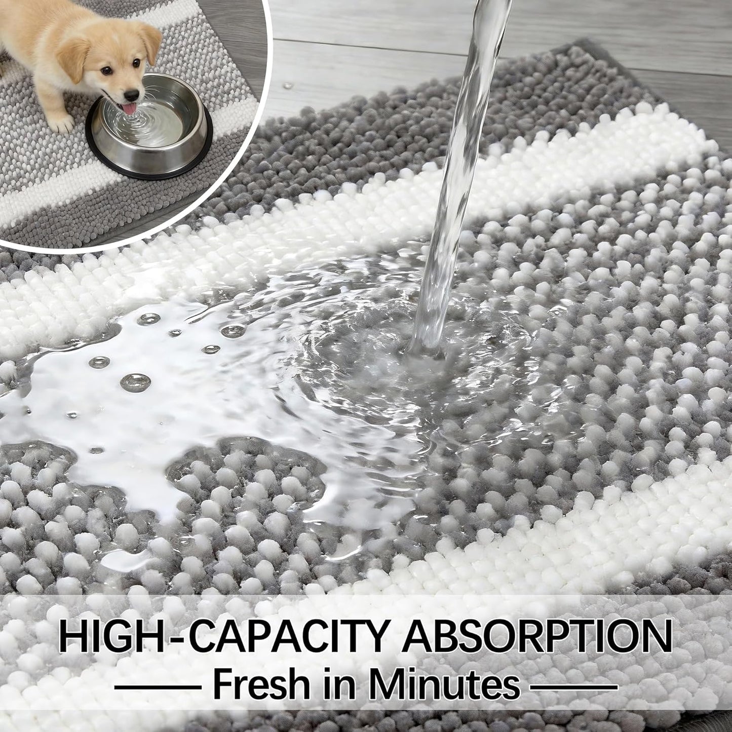 Dog Door Mat for Muddy Paws - Absorbent Quick-Dry Non-Slip Washable Chenille Pet Rug, Indoor Entryway Mat for Front Door & Crate (Brown, 24" L*16" W)