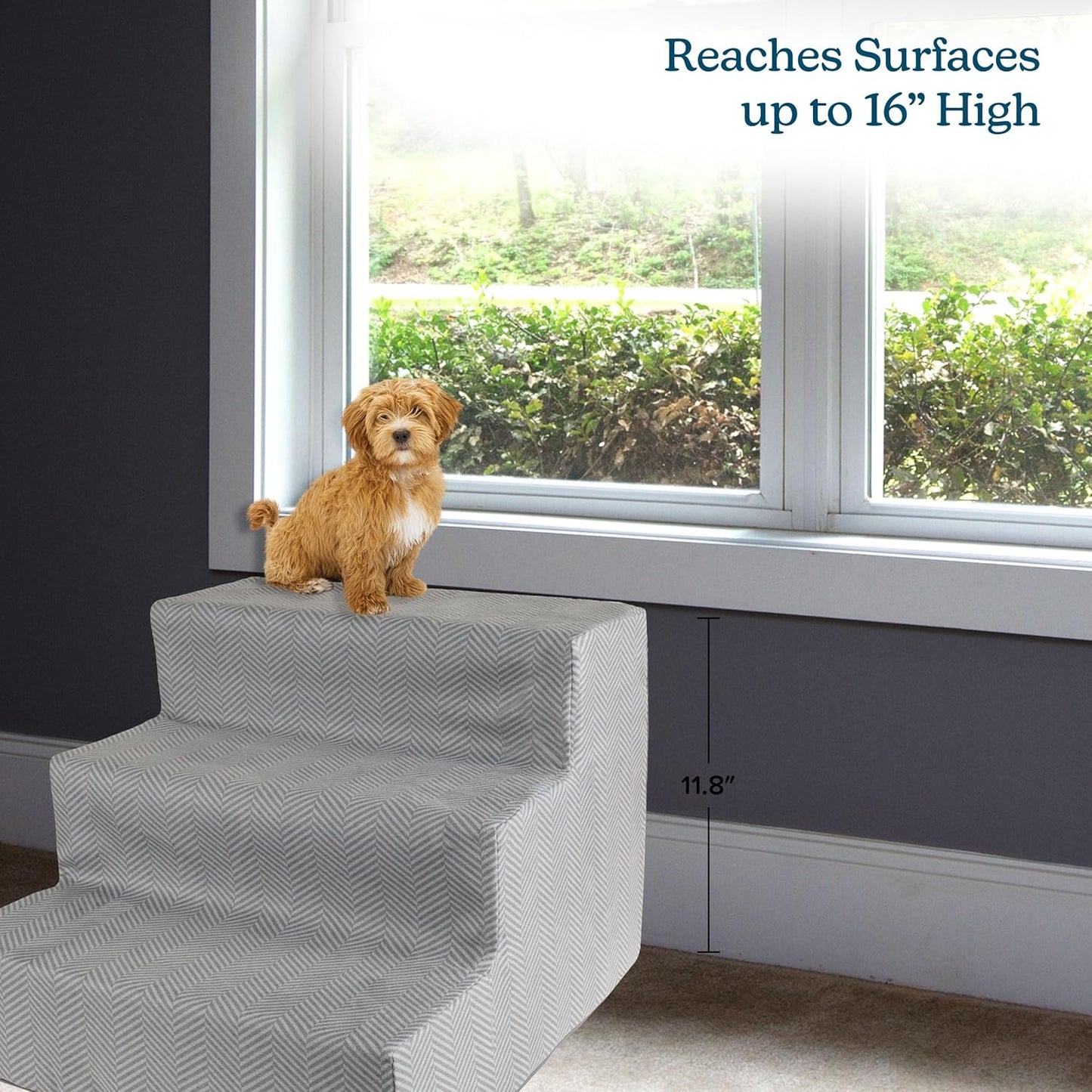 3-Step Pet Stairs - Nonslip Foam Dog and Cat Steps with Removable Zippered Microfiber Cover - 2-Tone Design for Home or Vehicle Use by PETMAKER (Tan)