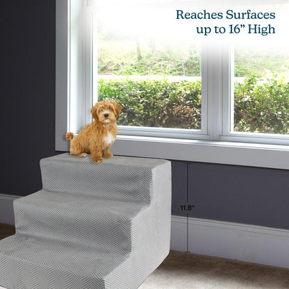 3-Step Pet Stairs - Nonslip Foam Dog and Cat Steps with Removable Zippered Microfiber Cover - 2-Tone Design for Home or Vehicle Use by PETMAKER (Tan)