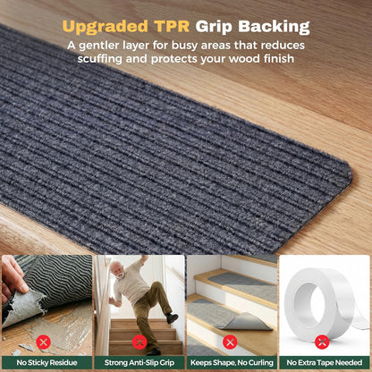 MBIGM 8" X 30" (15 in Pack) Nonslip Carpet Stair Treads Non-Skid Safety Rug Slip Resistant Indoor Runner for Kids Elders & Pets with Reusable Adhesive - Brown - Non Slip Stair Treads Indoor