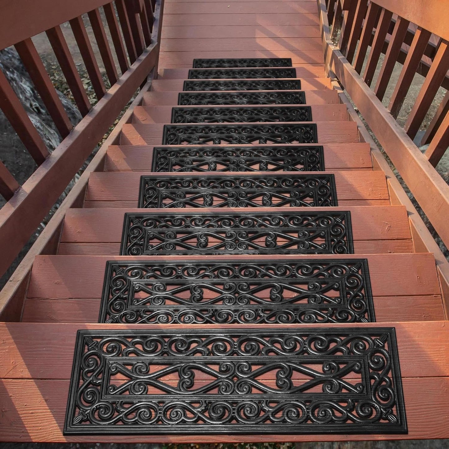 Ottomanson Outdoor Rubber Stair Treads – Ribbed Heavy-Duty Non-Slip Stair Mats – Best Grip on Concrete, Brick & Textured Step – Fastening Recommended for Wooden & RV Steps, Pack of 5