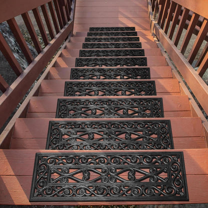 Ottomanson Outdoor Bullnose Stair Treads – Ribbed Heavy-Duty Non Slip Stair Mats – Strong Grip for Concrete, Brick & Textured Steps – Requires Fastening on Wooden & RV Steps, Pack of 5