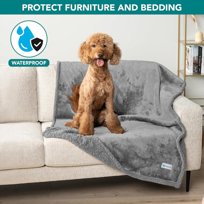 PetAmi Waterproof Dog Blanket for Couch, Large 60x40, Pee Proof Sherpa Fleece Reversible Pet Throw, Furniture Protector for Bed Sofa Kennel, Soft Washable Cover for Medium Dogs Cats, Grey Sherpa