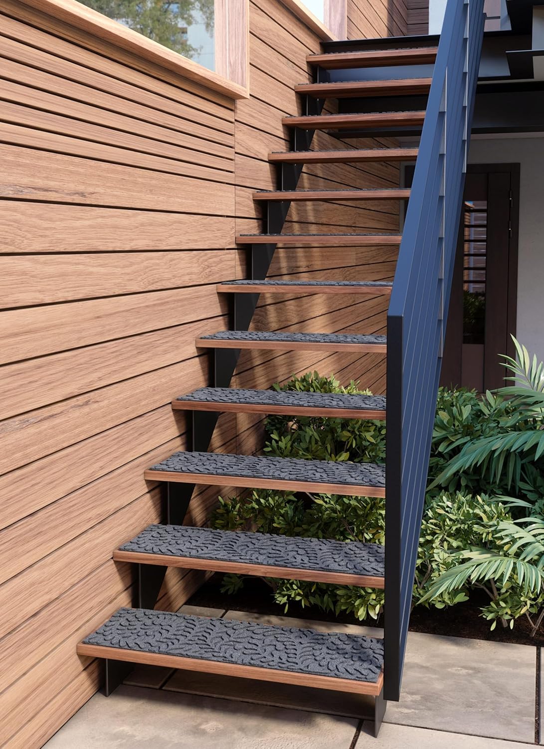 FINEHOUS Outdoor Stair Treads Non-Slip 35”x10” (6-Pack) – Carpet Treads with Rubber Backing Diamond Grey