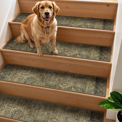 sarben Non Slip Stair Treads for Wooden Steps 15PCS - 8"x30" Indoor Safety Carpet, Edging Mats with TPE Adhesive Backing, Pet and Elderly Friendly Stair Rugs (Taupe) - Colors B