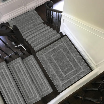 PURE ERA Bullnose Carpet Stair Treads Set Tape Free Non-Slip Indoor Stair Protectors Pet Friendly Rugs Covers Soft Skid Resistant Washable Reusable 9.5" x 30"(14 Pieces,Cream Gray)
