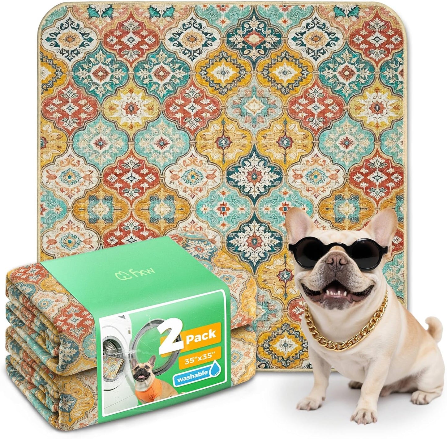 FXW Washable Pee Pads for Dogs, Puppy Pads with Super Absorbent, Specifically Designed for FXW Rollick/Homeplus 24inch 6 Panels Dog Playpen, 39" x 63" Rectangle, Khaki, 1 Pack