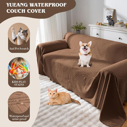 Waterproof Couch Cover, Reversible, Pet-Friendly, Washable and Anti-Slip Couch Covers for Sofa Protection with 3 Cushions, Sofa Slipcovers for Dogs and Cats (71×118in/Brown)