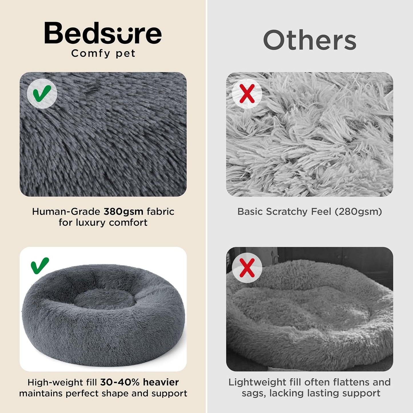 Bedsure Calming Dog Bed Medium Size Dog - Donut Washable Medium Pet Bed, 30 inches Anti-Slip Round Fluffy Plush Faux Fur Cat Bed, Fits up to 45 lbs Pets, Camel