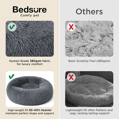 Bedsure Calming Dog Bed Medium Size Dog - Donut Washable Medium Pet Bed, 30 inches Anti-Slip Round Fluffy Plush Faux Fur Cat Bed, Fits up to 45 lbs Pets, Camel