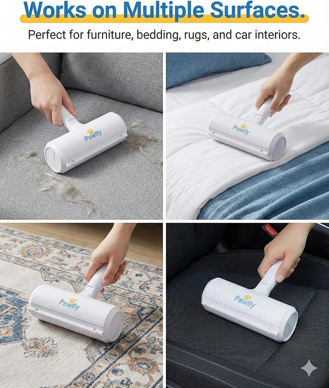 Pet Hair Remover Roller – Reusable Lint Roller for Pet Hair, Dog & Cat Hair Remover – Self-Cleaning Fur Removal Tool for Couch, Sofa, Furniture, Carpet, Car Seats & Bedding – No Refills Needed
