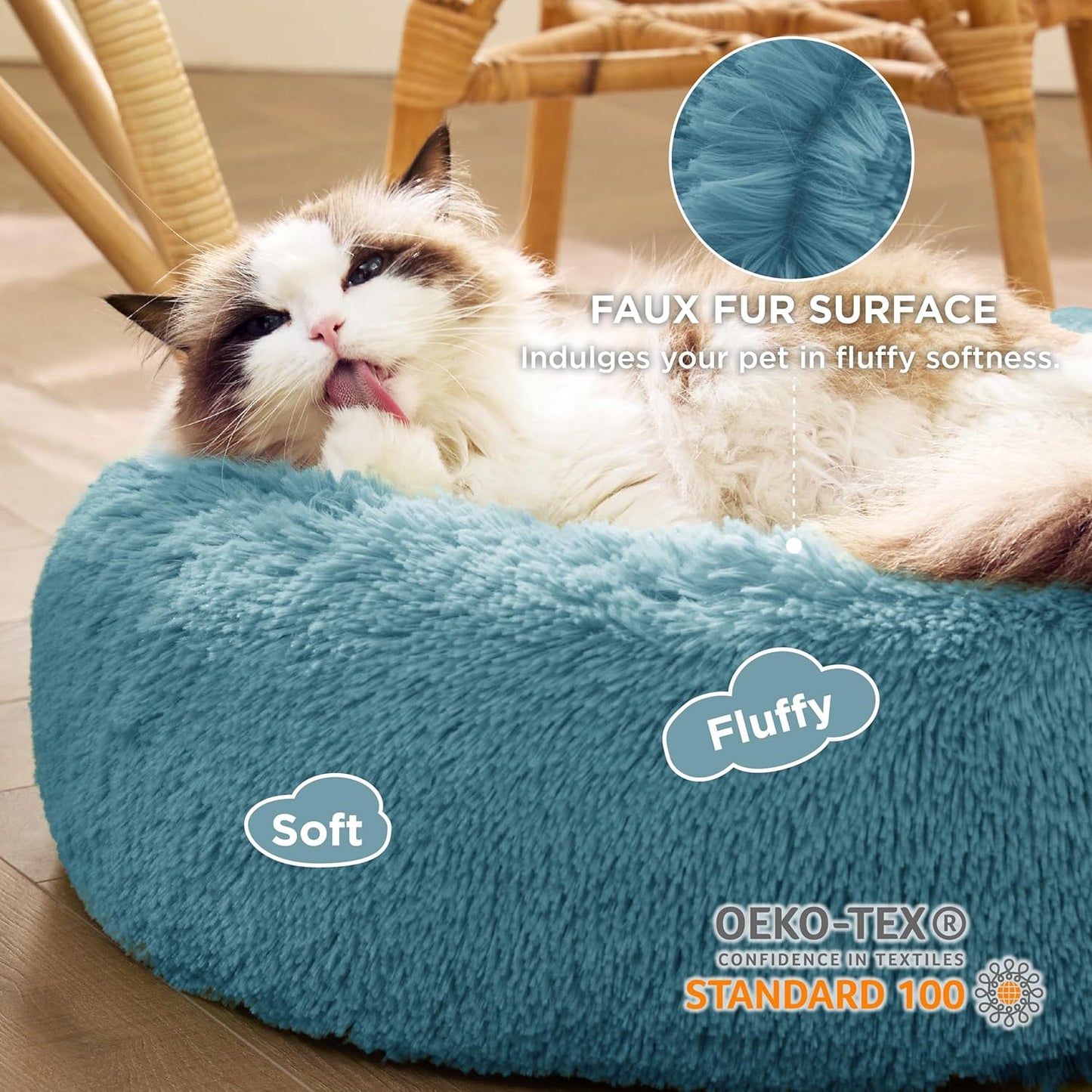 Bedsure Calming Dog Bed Medium Size Dog - Donut Washable Medium Pet Bed, 30 inches Anti-Slip Round Fluffy Plush Faux Fur Cat Bed, Fits up to 45 lbs Pets, Camel