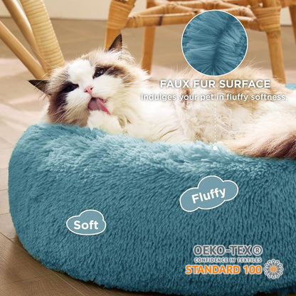 Bedsure Calming Dog Bed Medium Size Dog - Donut Washable Medium Pet Bed, 30 inches Anti-Slip Round Fluffy Plush Faux Fur Cat Bed, Fits up to 45 lbs Pets, Camel