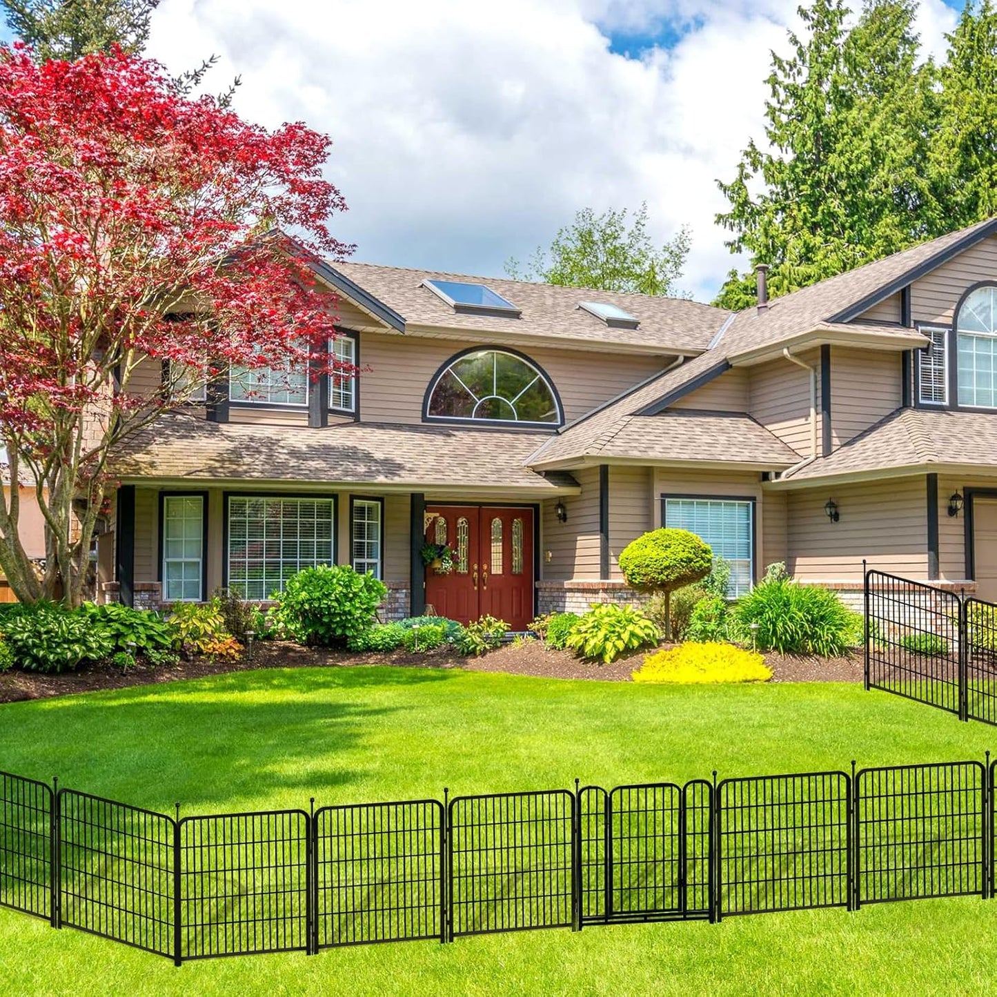 Getlay 36 in(H) Garden Fence, Wide Gate Low Threshold, 10 Panels Total 22.1 Ft(L) Heavy Duty Iron Animal Barrier Fence for Yard,Suitable for Indoor Or Outdoor Dog Fencing,Garden Border Fence