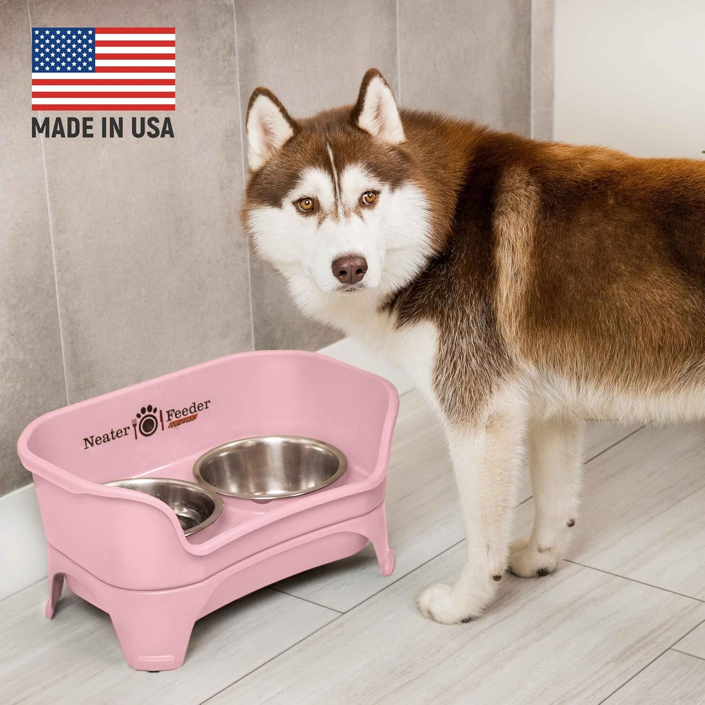 Neater Feeder Express Mess Proof Dog Bowls Elevated for Small Breeds under 15 Lb, Made in USA, No Spill Raised Dog Food Bowl Stand, Stainless Steel Food and Water Bowl Set, Feeding Station, Cappuccino