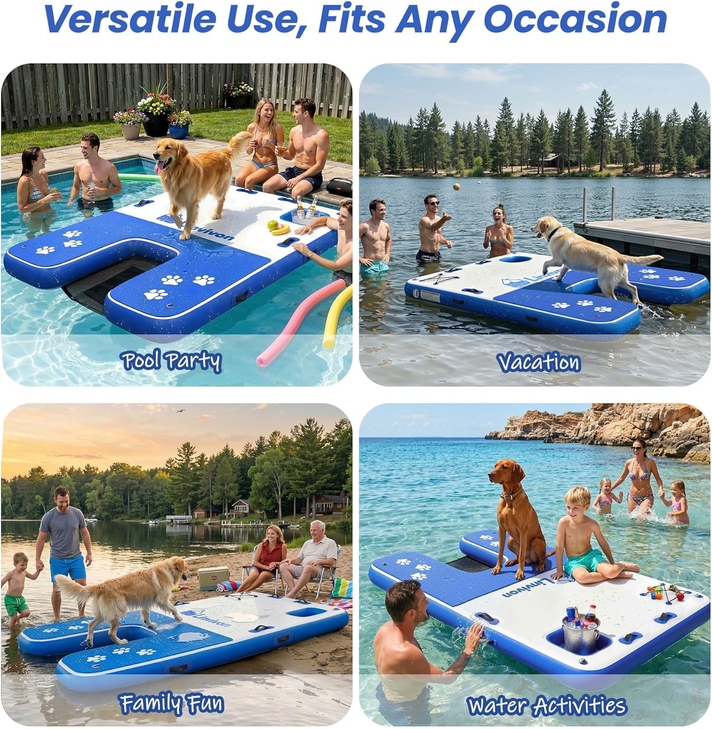 Inflatable Dog Boat Ramp for Dogs Up to 240 lbs, Inflatable Dock Floating Platform with Anti-Slip EVA Foam Safe & Easy Water Access, Dog Ramp for Boat, Pools, Lakes, Boats, Docks, Green