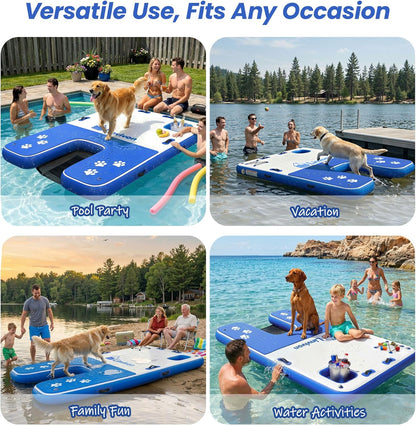 Inflatable Dog Boat Ramp for Dogs Up to 240 lbs, Inflatable Dock Floating Platform with Anti-Slip EVA Foam Safe & Easy Water Access, Dog Ramp for Boat, Pools, Lakes, Boats, Docks, Green