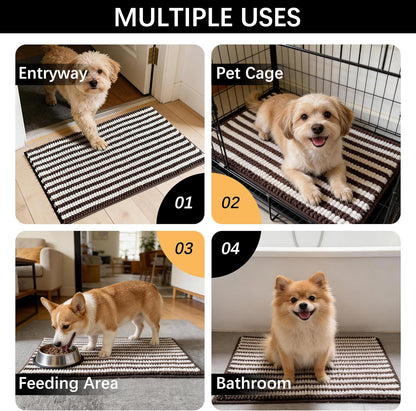 Dog Door Mat for Muddy Paws - Absorbent Quick-Dry Non-Slip Washable Chenille Pet Rug, Indoor Entryway Mat for Front Door & Crate (Brown, 24" L*16" W)