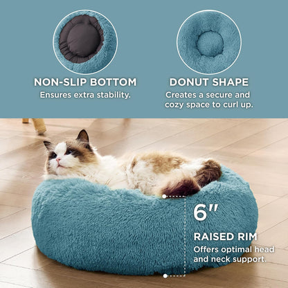 Bedsure Calming Dog Bed Medium Size Dog - Donut Washable Medium Pet Bed, 30 inches Anti-Slip Round Fluffy Plush Faux Fur Cat Bed, Fits up to 45 lbs Pets, Camel