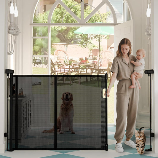 240" Retractable Baby Gates Extra Wide for Large Opening, 41" Extra Tall Retractable Dog Gate Pet Gates, Long Child Safety Mesh Gate with Fiberglass Rods for Stairs, Doorways, Hallways, Indoor/Outdoor