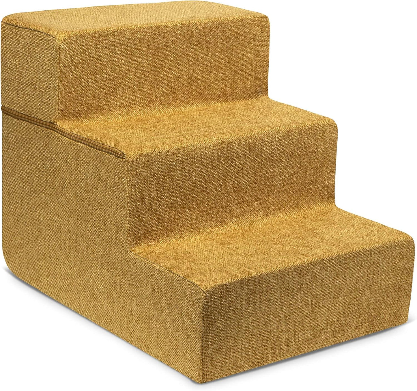 Best Pet Supplies Non-Slip Foam Dog Stair & Pet Ramp, Balanced Indoor Step Support - Foldable Stair, Ash Gray Linen,3-Step