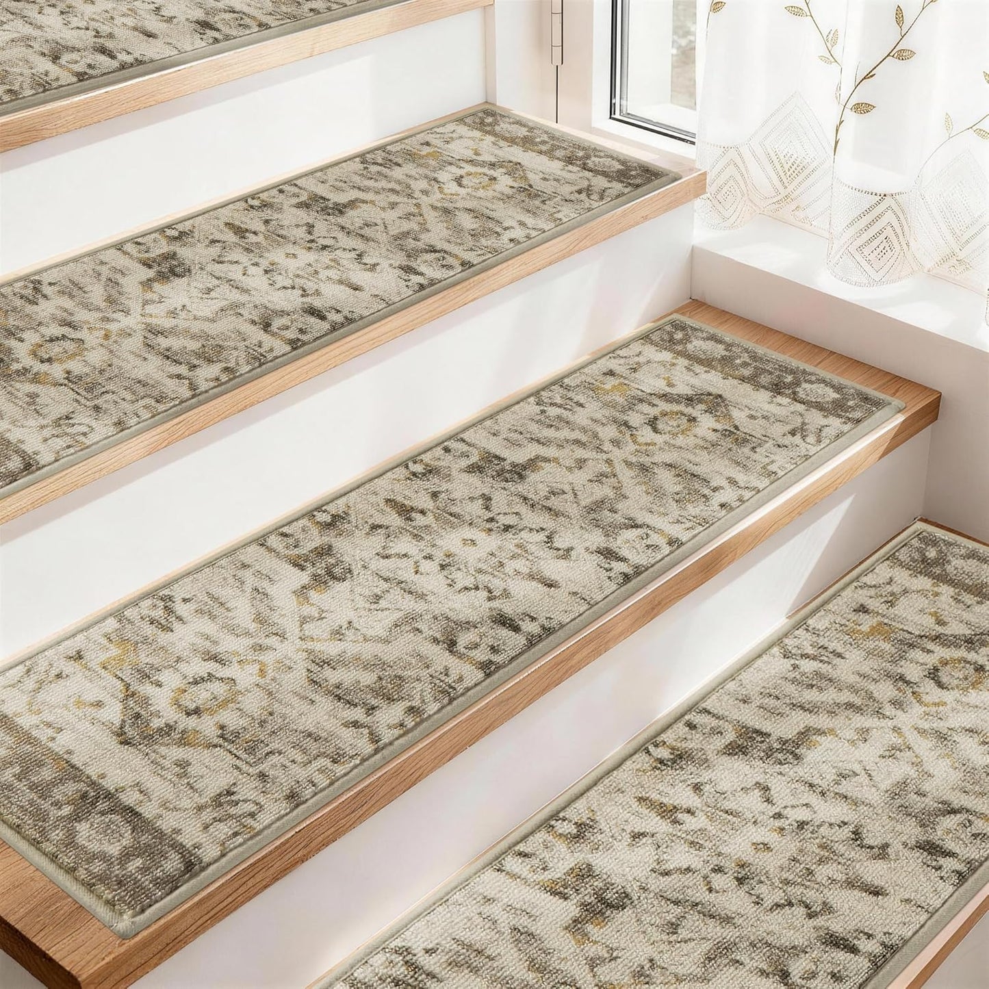 COSY HOMEER-Stair-Treads-for-Wooden-Steps Washable Indoor Stair Treads Non Slip 8" X 30" Soft Stair Carpet Treads Reusable Peel and Stick Stair Runner Rug for Kids, Elders and Pets 15pcs