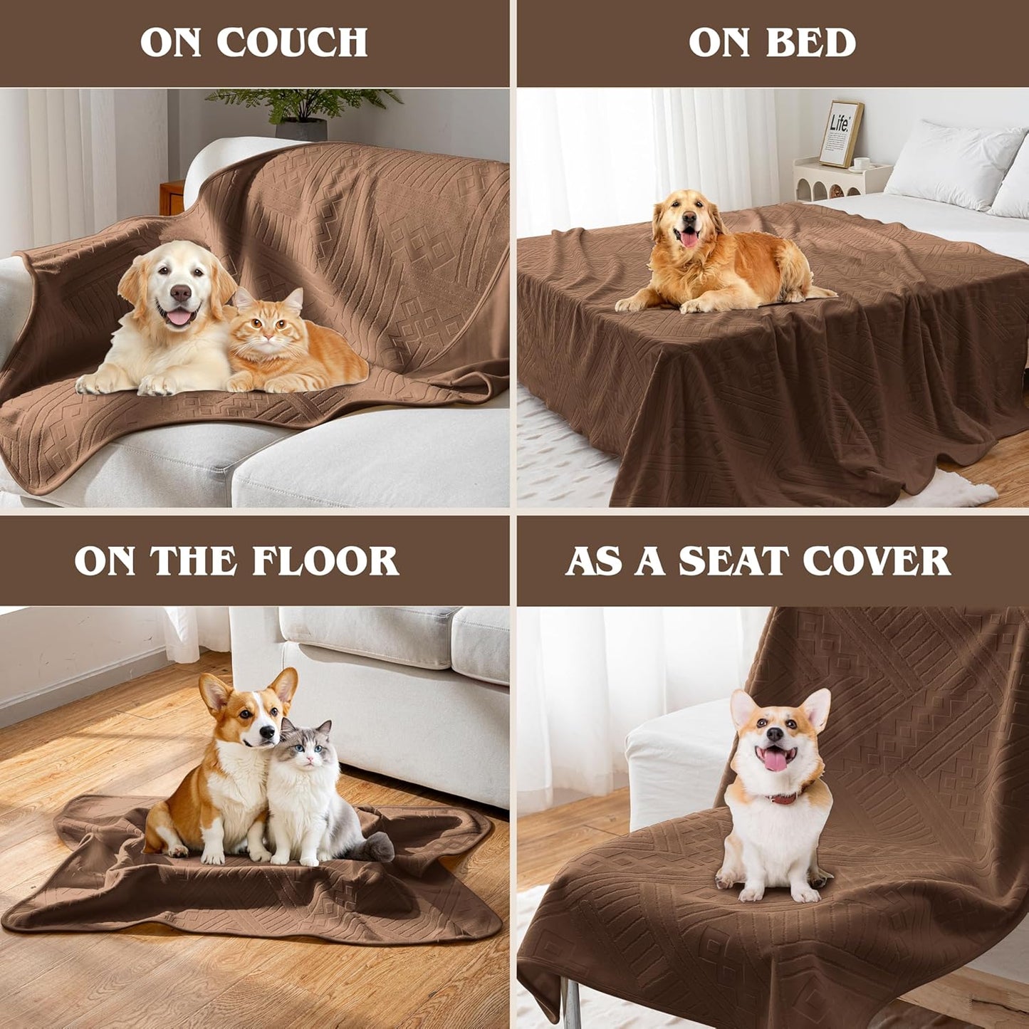 Waterproof Couch Cover, Reversible, Pet-Friendly, Washable and Anti-Slip Couch Covers for Sofa Protection with 3 Cushions, Sofa Slipcovers for Dogs and Cats (71×118in/Brown)