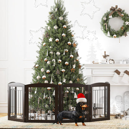 PAWLAND Free Standing Dog Gates for The House Stairs Doorways Indoor Foldable Wooden Small White Puppy Pet Gate Step Over Fence 60" W 24" H 3 Panels