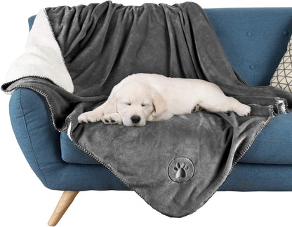 Waterproof Pet Blanket - 50x60-Inch Reversible Sherpa Fleece Throw Protects Couches, Cars, and Beds from Spills, Stains, and Fur by PETMAKER (Gray)