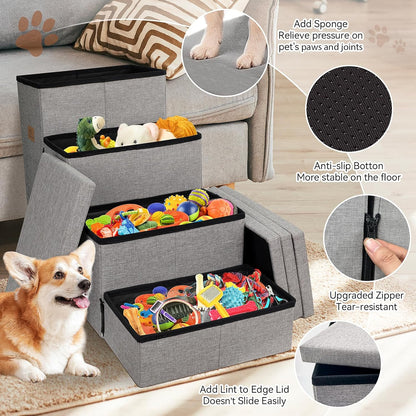Zerbuger Wider Dog Ramp for High Bed with Storage 18" H, Foldable Dog Stairs for Small Medium Large Older Senior Animal, Sturdy Dog Step for Climbing Bed or Couch, Arthritis-Friendly (Gray, No Condo)