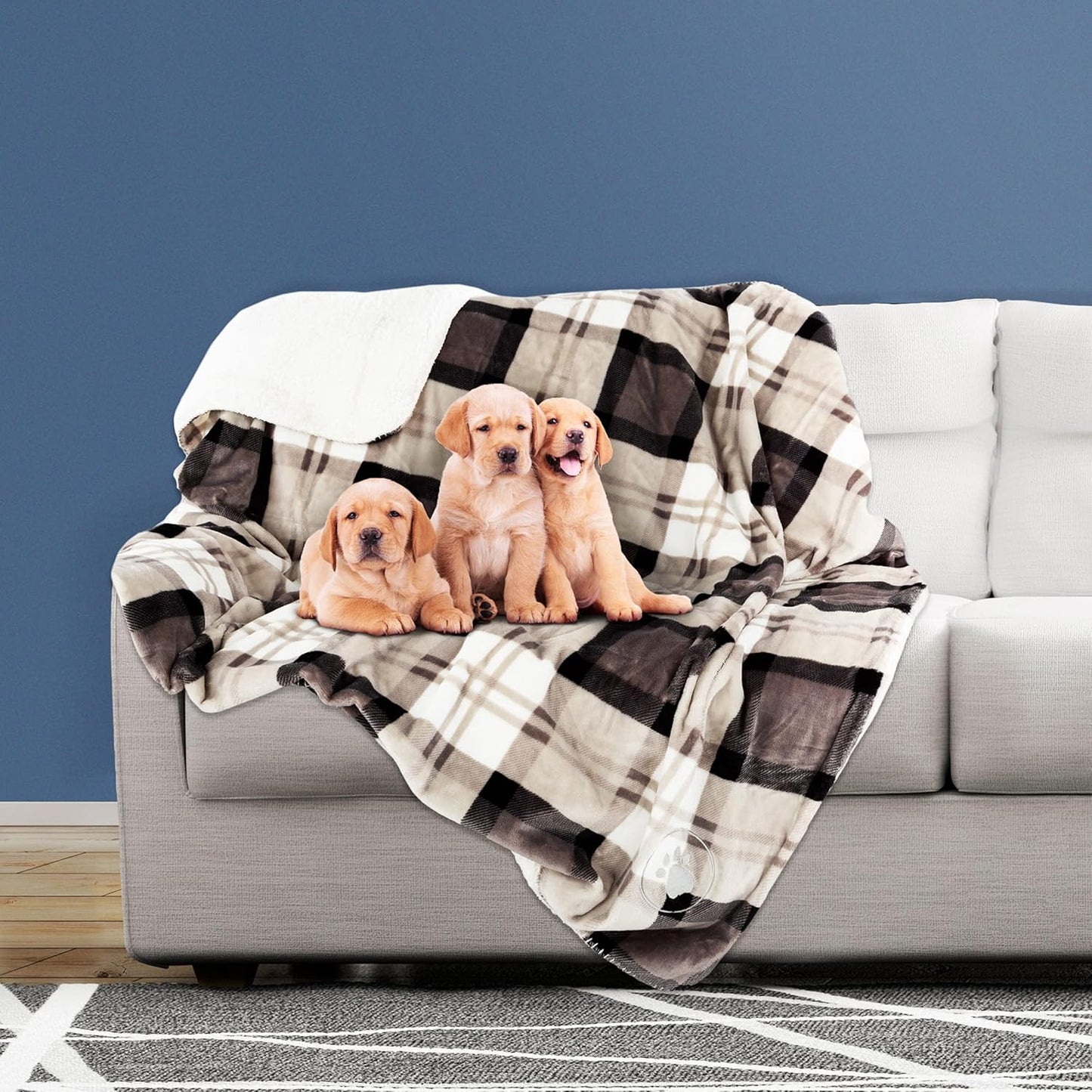 Waterproof Pet Blanket - 50x60-Inch Reversible Sherpa Fleece Throw Protects Couches, Cars, and Beds from Spills, Stains, and Fur by PETMAKER (Gray)