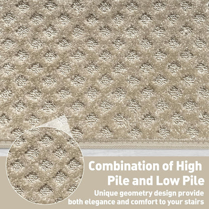 PURE ERA Bullnose Carpet Stair Treads Set Tape Free Non-Slip Indoor Stair Protectors Pet Friendly Rugs Covers Soft Skid Resistant Washable Reusable 9.5" x 30"(14 Pieces,Cream Gray)