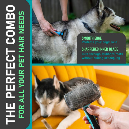 Maxpower Planet Hair Brush - Double Sided Shedding, Dematting Undercoat Rake for Dogs and Cats - Extra Wide Dog Grooming Brush, Reduce Shedding by 95%, Turquoise