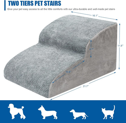 Dog Stairs for Small Dogs - High Density Foam Dog Ramp, Extra Wide Pet Steps with Non-Slip Bottom for High Beds, Couche and Sofa, Best for Pet Injured, Older Dogs Cats (Grey, 4 Steps)
