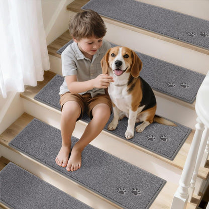 BEQHAUSE Stair Treads for Wooden Steps 28inX9in, Non Slip Carpet Stair Treads Indoor Stair Runners Machine Washable, Soft Stair Rugs Mat Surface Polyester TPE Backing, 4pcs, Charcoal