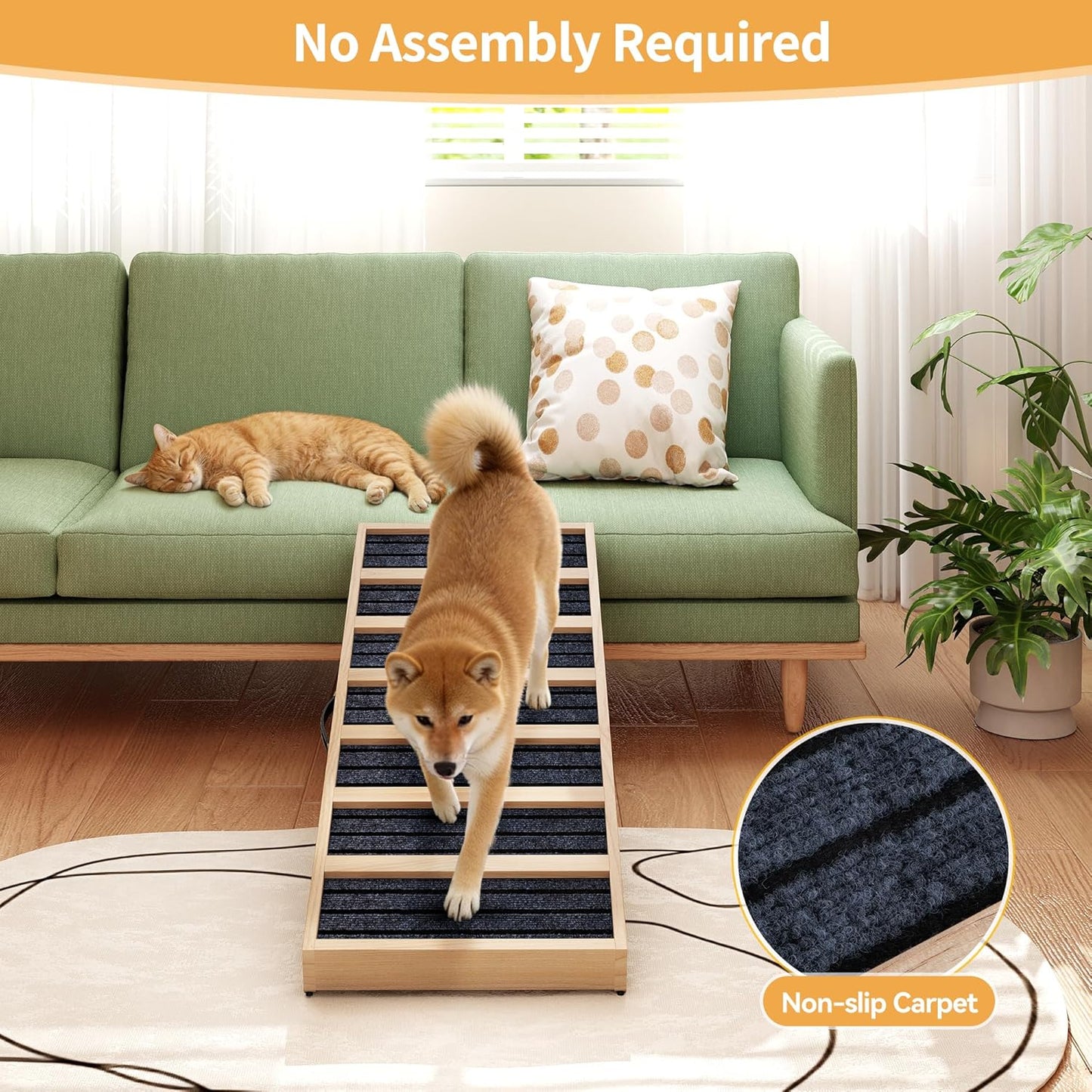 COZIWOW Dog Ramp for Bed, Couch, Car - 39" L Adjustable Pet Ramp for Dogs to Get on Bed with High Traction, Wooden Dog Steps of 4 Height (16"- 22") for Small Medium Large Dogs, up to 132 LBS