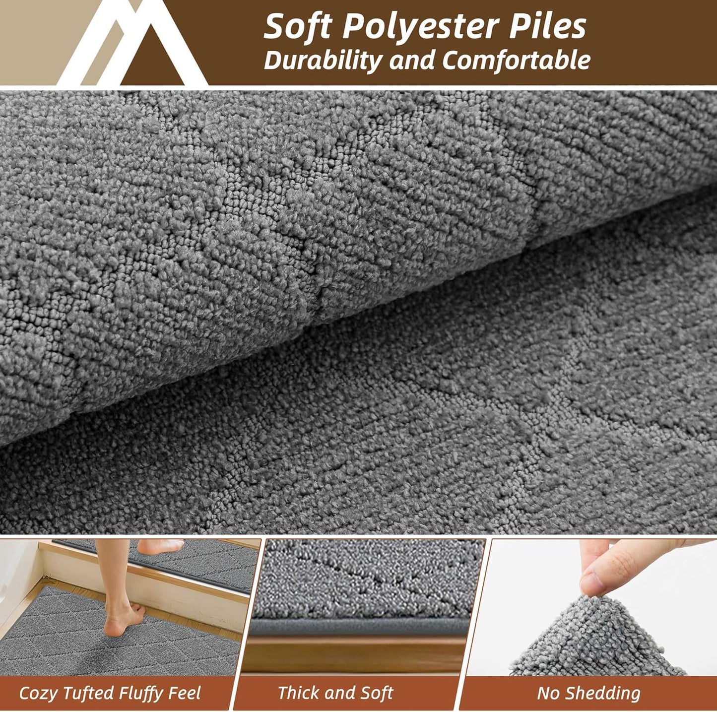 COSY HOMEER Edging Stair Treads Non-Slip Carpet Mat 28inX9in Indoor Stair Runners for Wooden Steps, Edging Stair Rugs for Kids and Dogs, 100% Polyester TPE Backing (7pc, Beige)