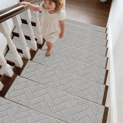 BEQHAUSE Stair Treads for Wooden Steps 28inX9in, Non Slip Carpet Stair Treads Indoor Stair Runners Machine Washable, Soft Stair Rugs Mat Surface Polyester TPE Backing, 4pcs, Charcoal