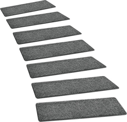 PURE ERA Bullnose Carpet Stair Treads Set Tape Free Non-Slip Indoor Stair Protectors Pet Friendly Rugs Covers Soft Skid Resistant Washable Reusable 9.5" x 30"(14 Pieces,Cream Gray)