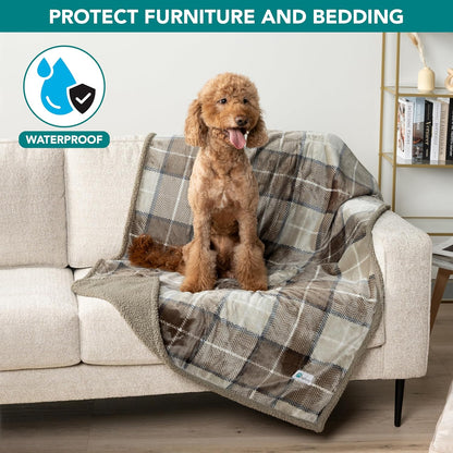 PetAmi Waterproof Dog Blanket for Couch, Large 60x40, Pee Proof Sherpa Fleece Reversible Pet Throw, Furniture Protector for Bed Sofa Kennel, Soft Washable Cover for Medium Dogs Cats, Grey Sherpa